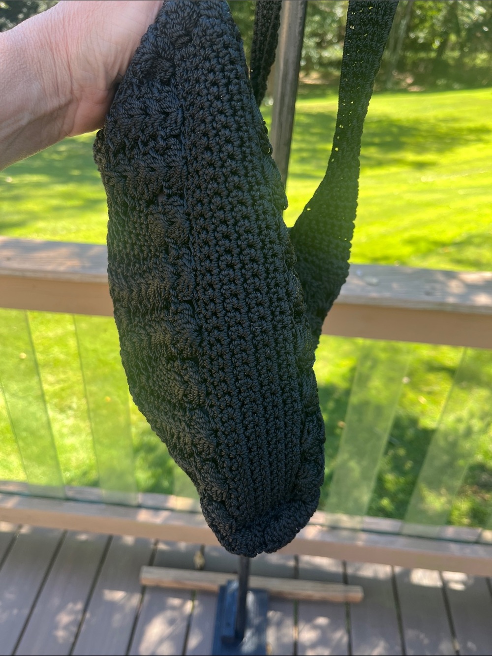 The SAK Black Crochet Shoulder Bag for Women - Classic Knit Tote - Picture 5 of 11